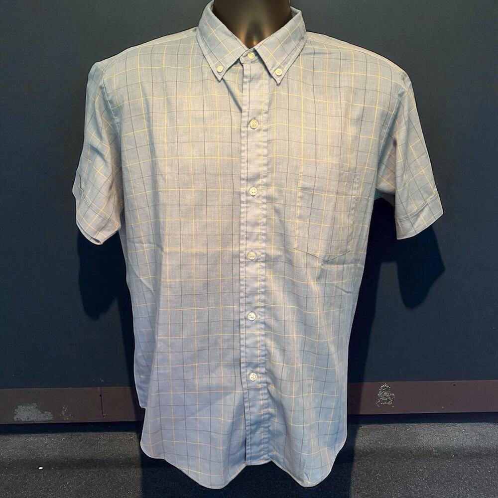 Vintage Men’s Shirt Vintage Blue Plaid Button Up Val Mark 1970s Size Large Retro